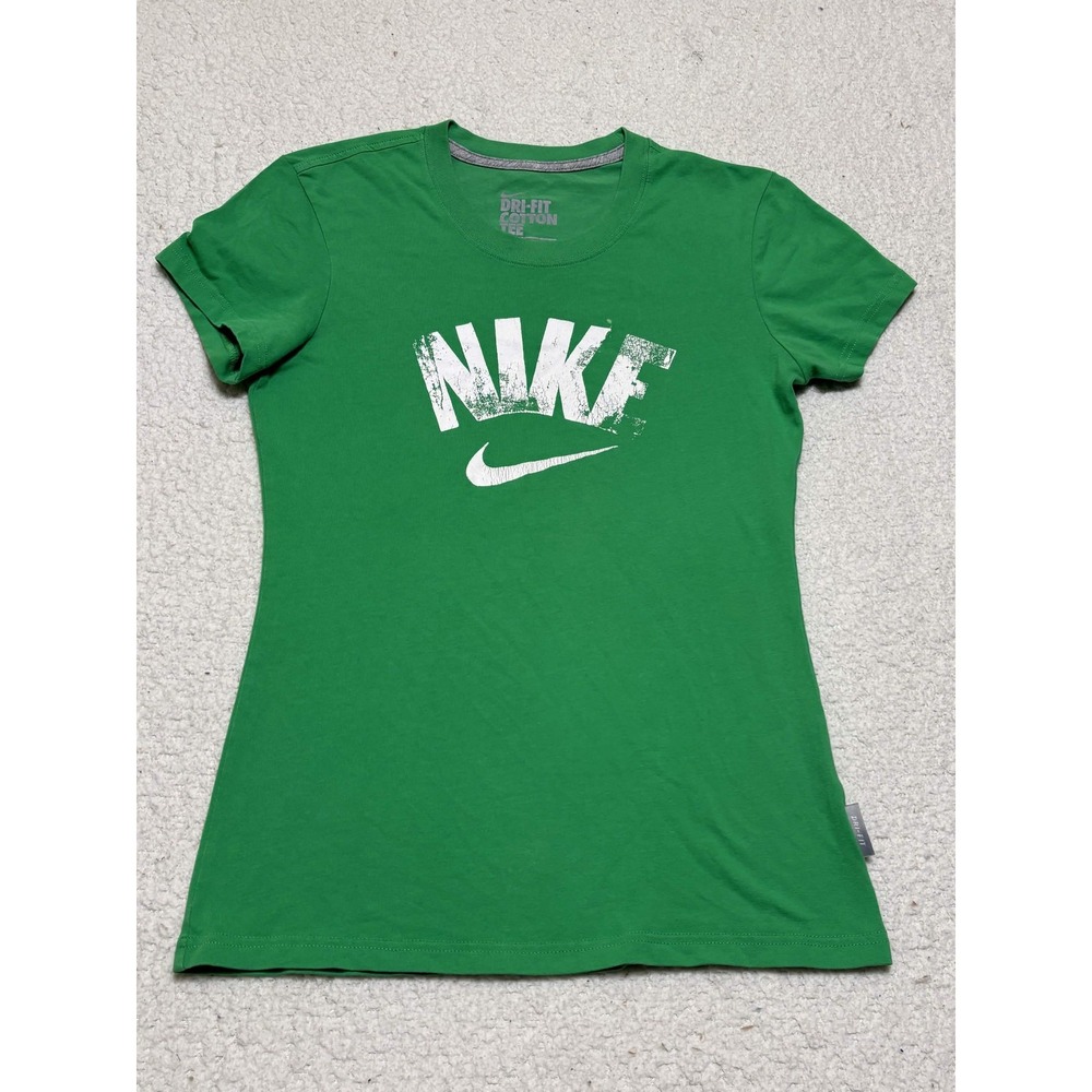 Nike Womens T-shirt Graphic Tee Size S Green Crewneck Dri-fit Solid Breathable